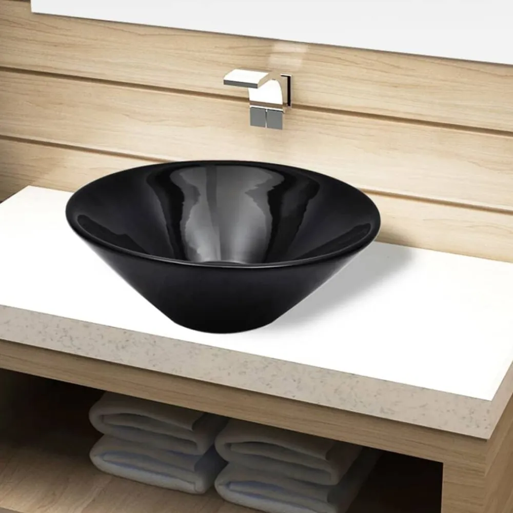 vidaXL Lavabo de cerámica redondo Negro Hot