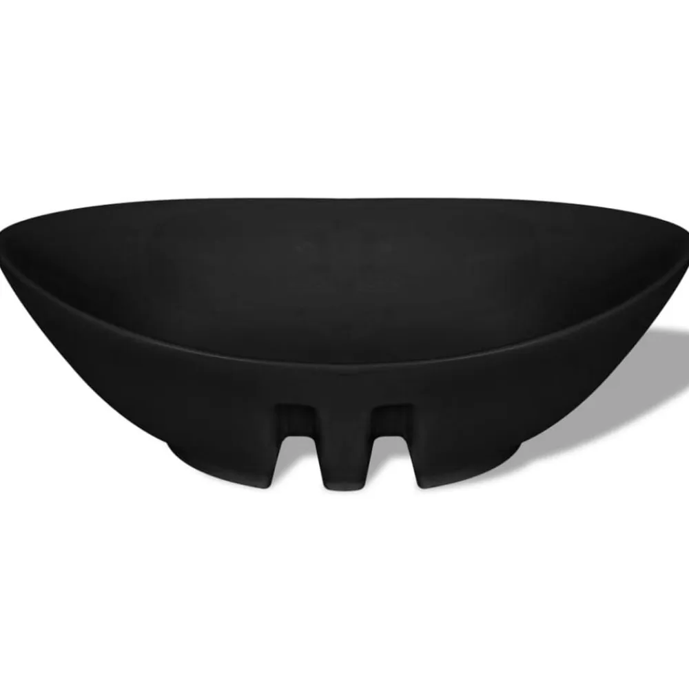 vidaXL Fontanería-Lavabo Oval de cerámica negra de lujo con desagüe, 59 x 38,5 cm