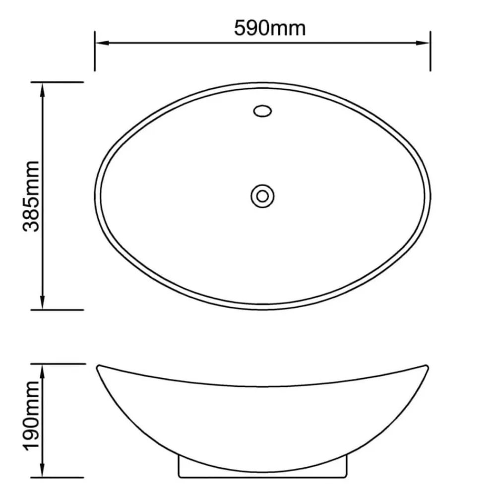 vidaXL Fontanería-Lavabo Oval de cerámica negra de lujo con desagüe, 59 x 38,5 cm