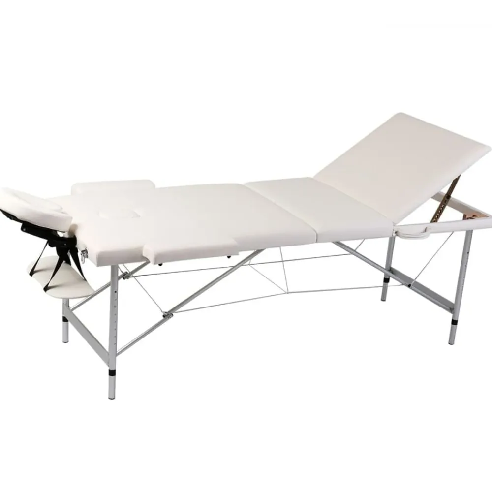 vidaXL Salud Y Belleza-Mesa camilla de masaje plegable de 3 cuerpos, aluminio blanco