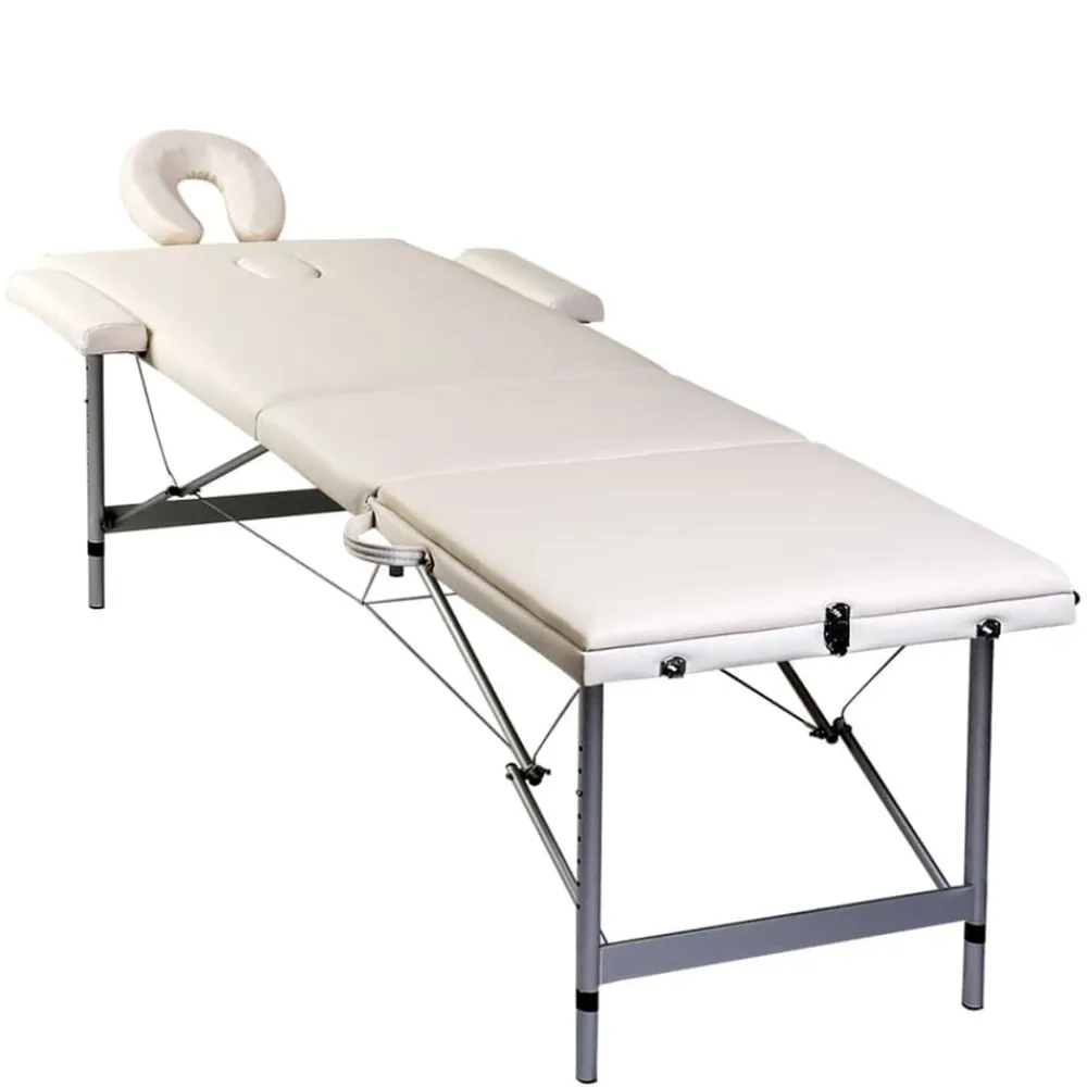 vidaXL Salud Y Belleza-Mesa camilla de masaje plegable de 3 cuerpos, aluminio blanco