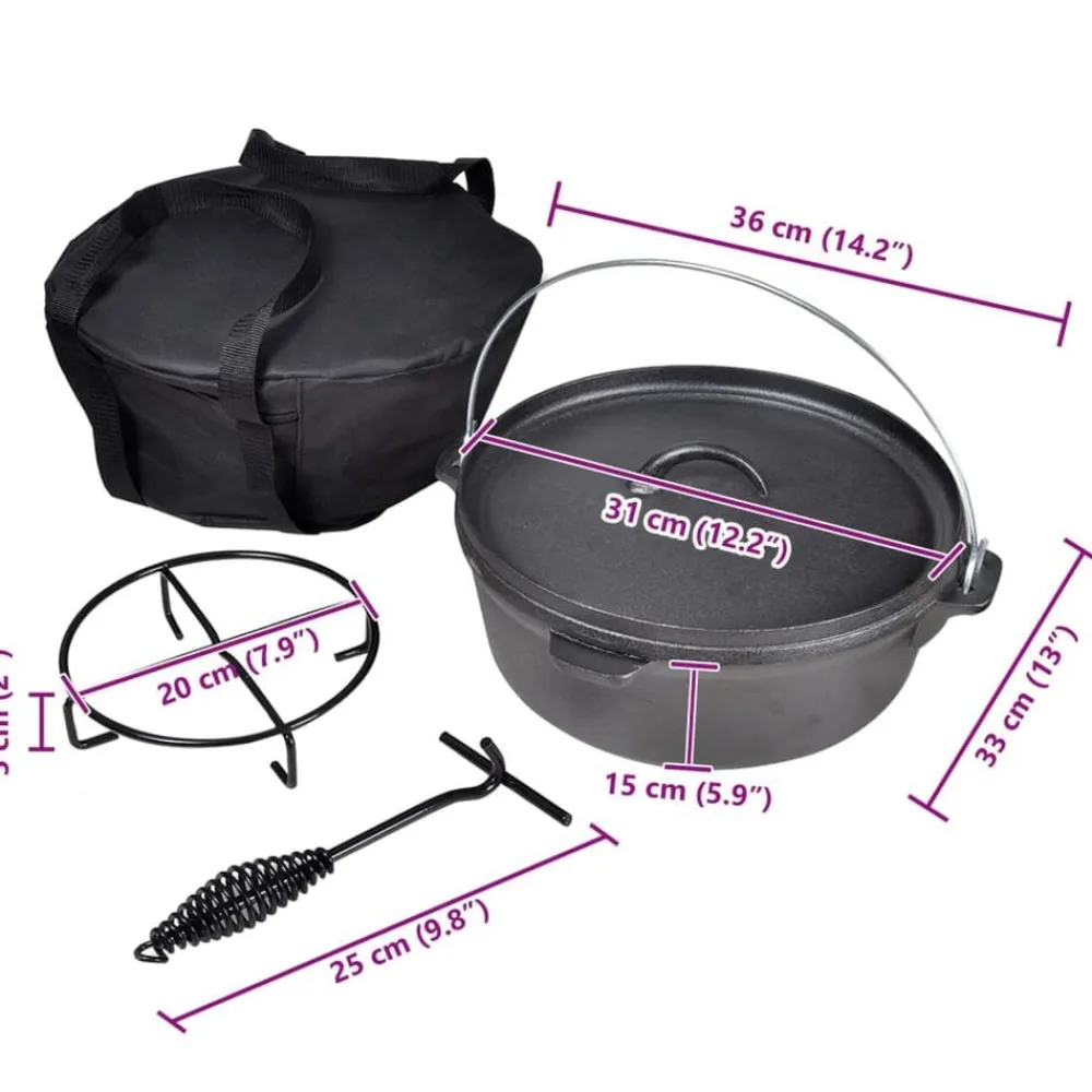 vidaXL Cocina Y Comedor-Olla holandés incluye accesorios, 5,6 L