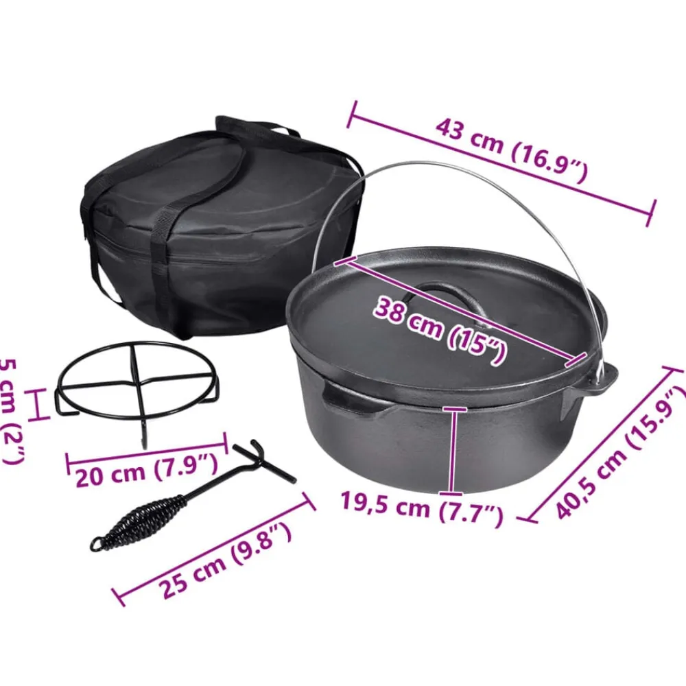 vidaXL Cocina Y Comedor-Olla holandés incluye accesorios, 11,3 L