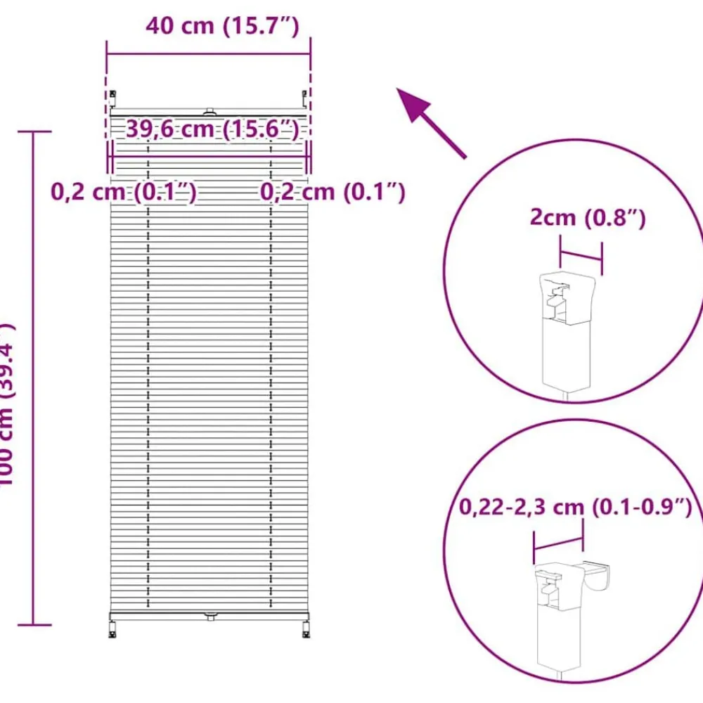 vidaXL Persiana Plisada 40X100cm Blanco New
