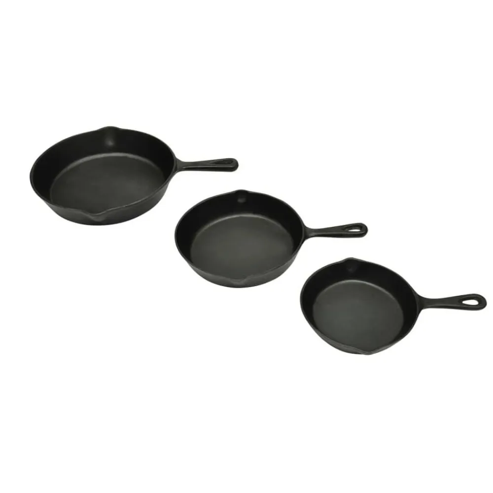 vidaXL Cocina Y Comedor-Set de 3 sartenes grill de hierro fundido