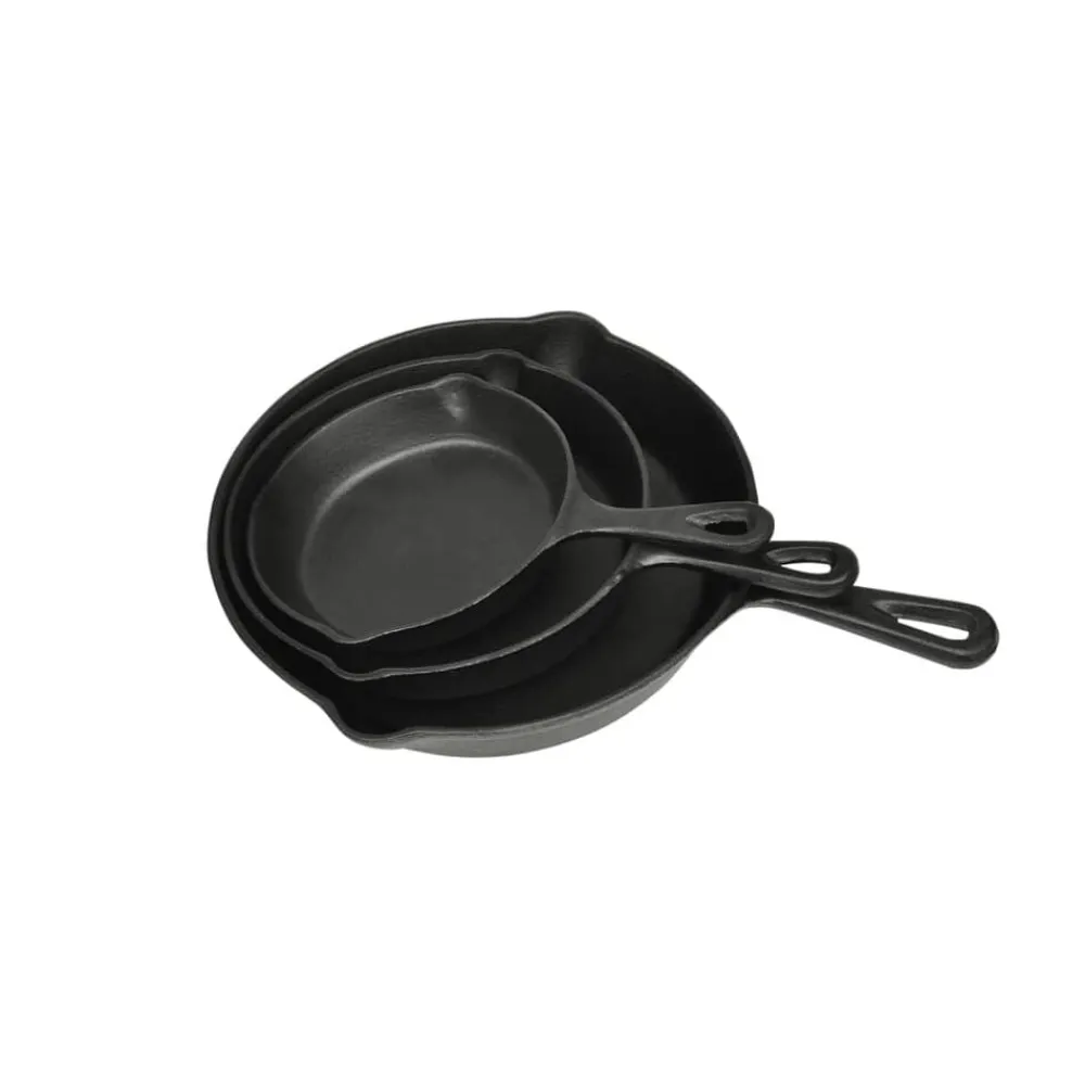 vidaXL Cocina Y Comedor-Set de 3 sartenes grill de hierro fundido