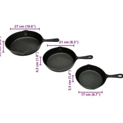 vidaXL Cocina Y Comedor-Set de 3 sartenes grill de hierro fundido