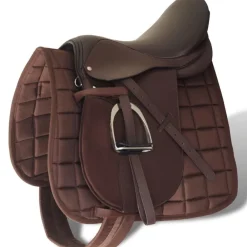 vidaXL Set de montura de caballo de 16" y cuero marrón 14 cm, 5 en 1 Marr&oacute;n Hot