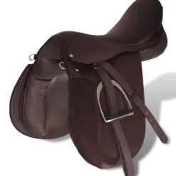 vidaXL Set de montura de caballo de 16" y cuero marrón 14 cm, 5 en 1 Marr&oacute;n Hot