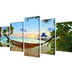 vidaXL Decoración-Set decorativo de lienzos para la pared modelo con hamaca, 100 x 50 cm
