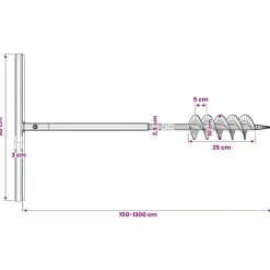 vidaXL Taladro De Tierra Con Mango 100 mm Con Tubo De Extensión 13 M Acero Hot