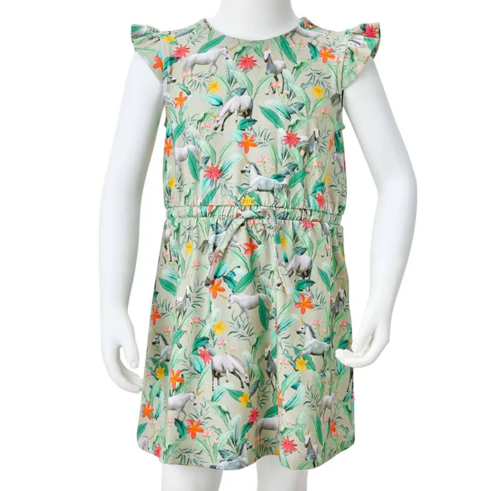 vidaXL Ropa Y Accesorios-Vestido infantil con mangas volantes caqui claro 104