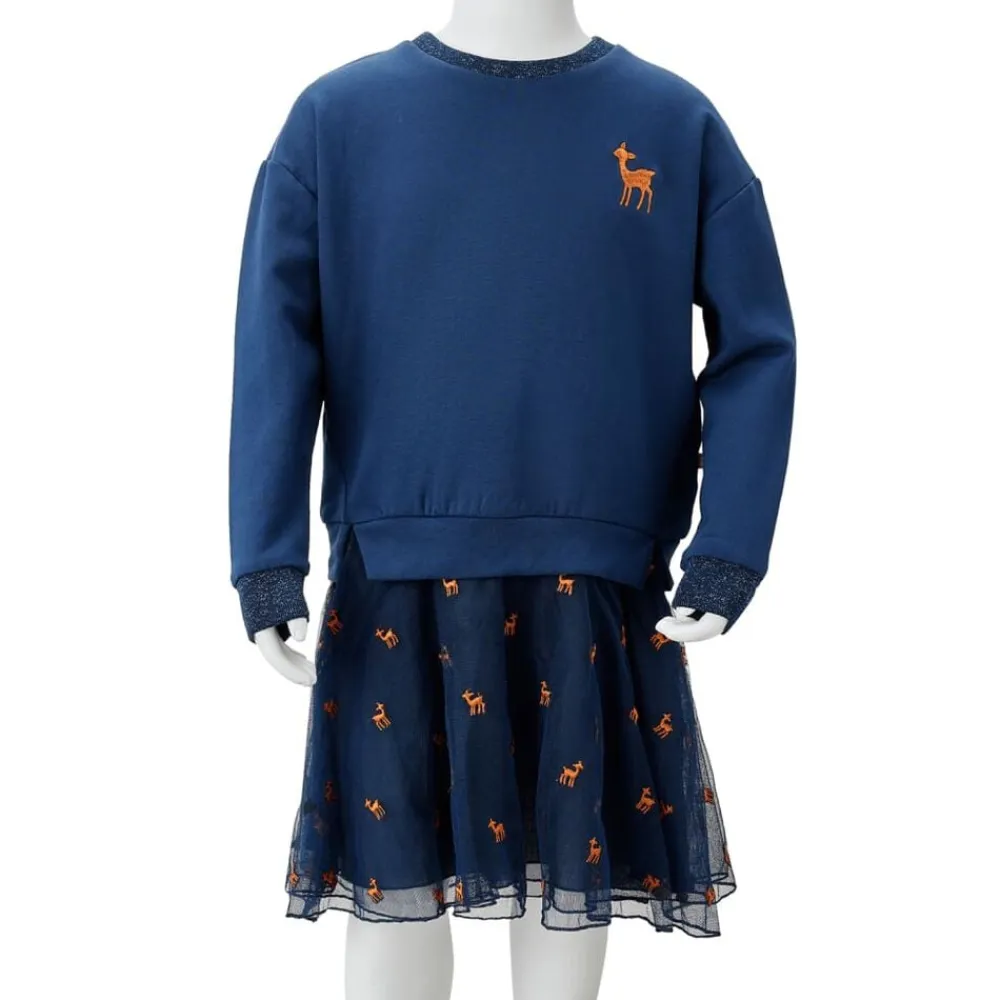 vidaXL Ropa Y Accesorios-Vestido infantil de manga larga azul marino 92