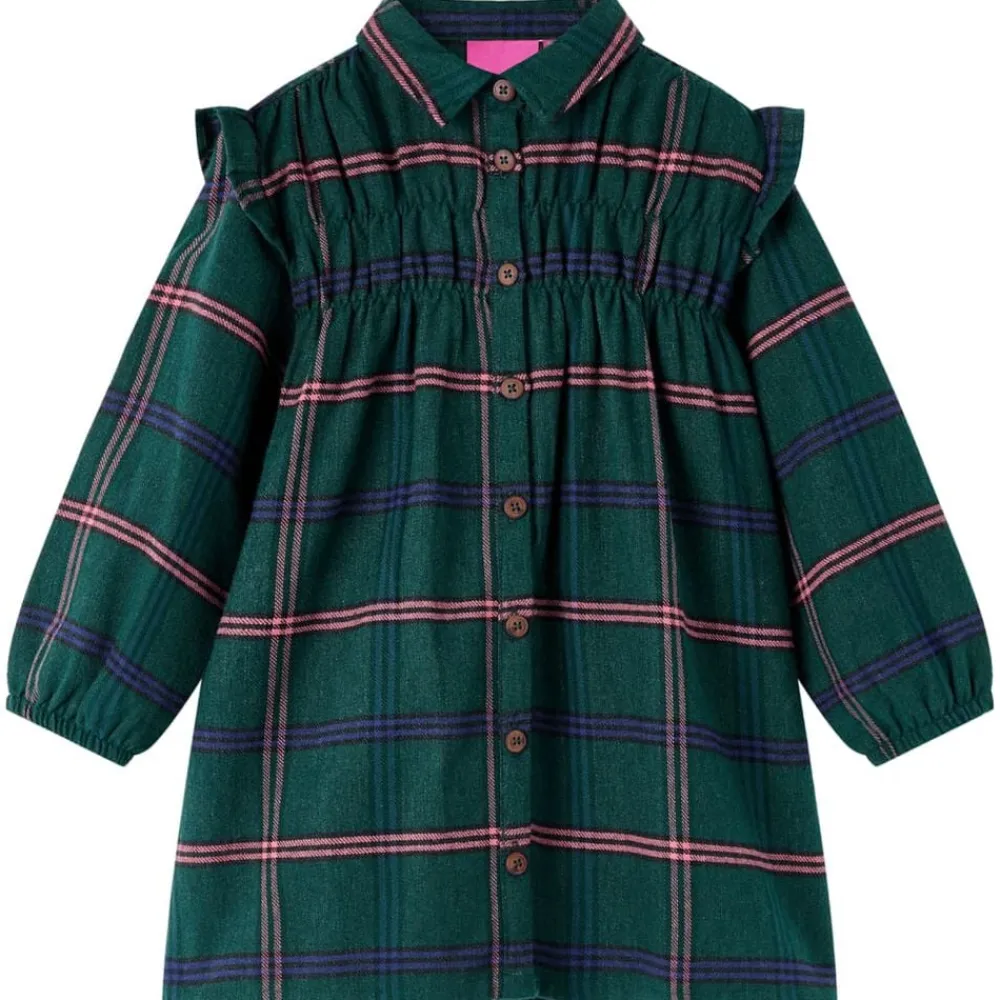 vidaXL Ropa Y Accesorios-Vestido infantil de manga larga y volantes verde oscuro 92