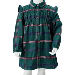 vidaXL Ropa Y Accesorios-Vestido infantil de manga larga y volantes verde oscuro 92