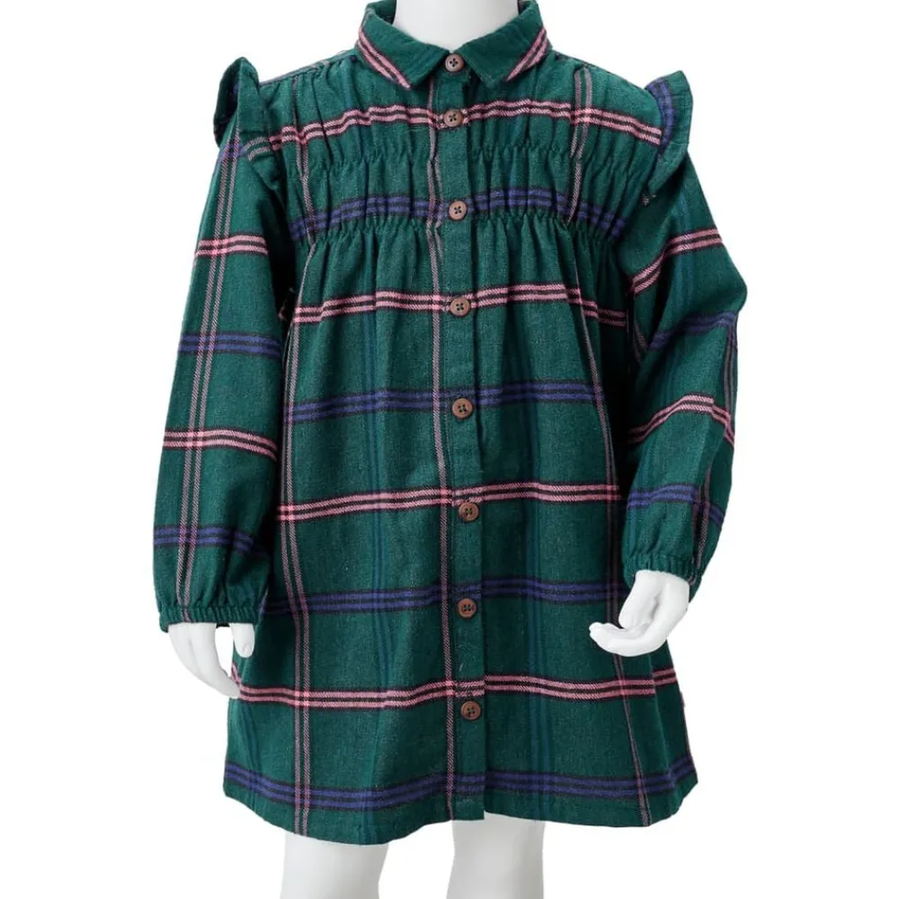vidaXL Ropa Y Accesorios-Vestido infantil de manga larga y volantes verde oscuro 92