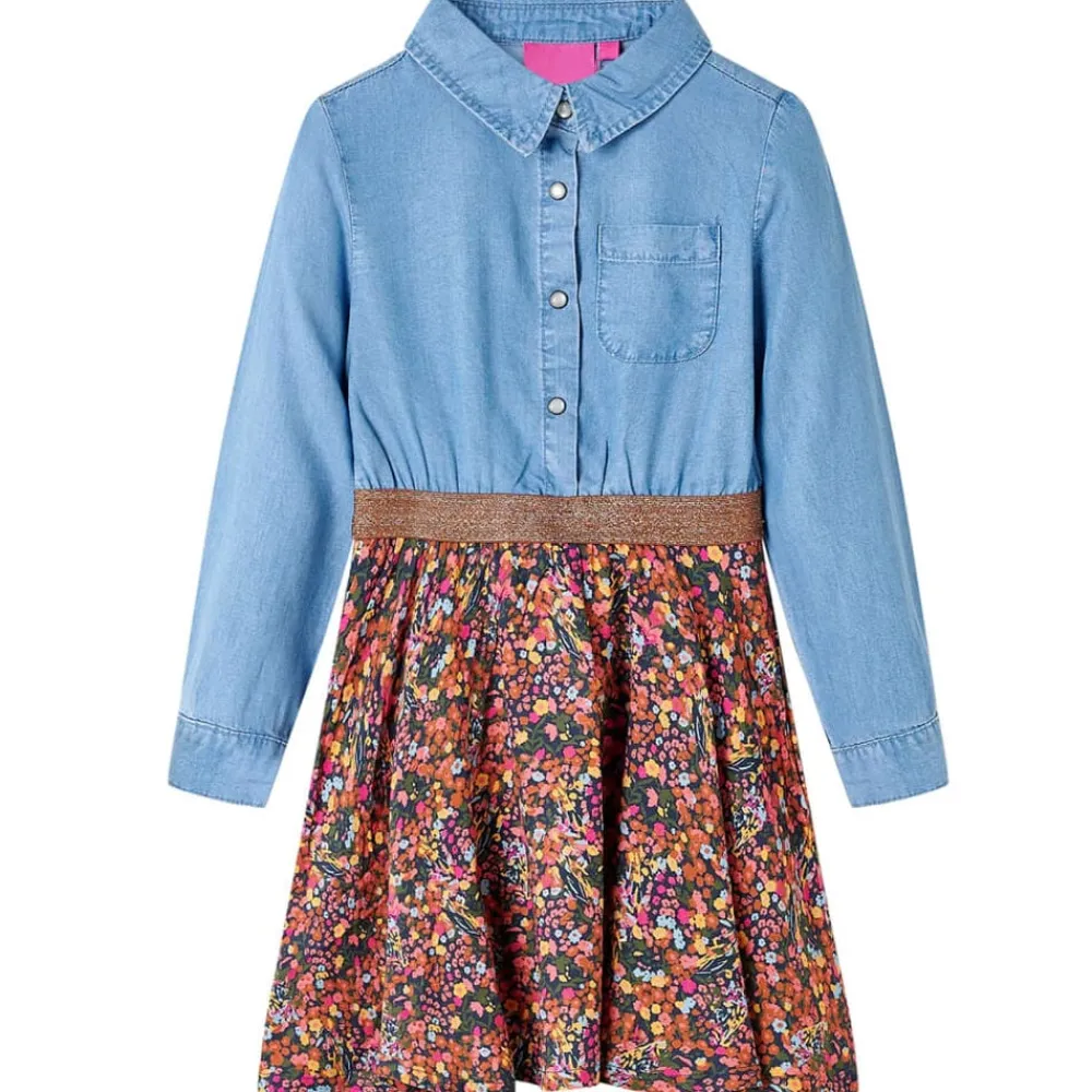 vidaXL Vestido infantil de manga larga azul marino y vaquero 104