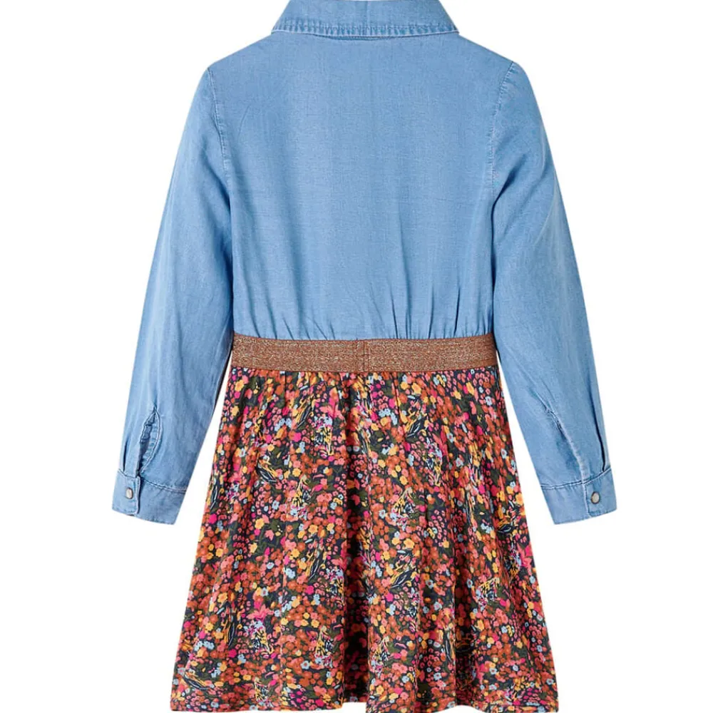 vidaXL Vestido infantil de manga larga azul marino y vaquero 104