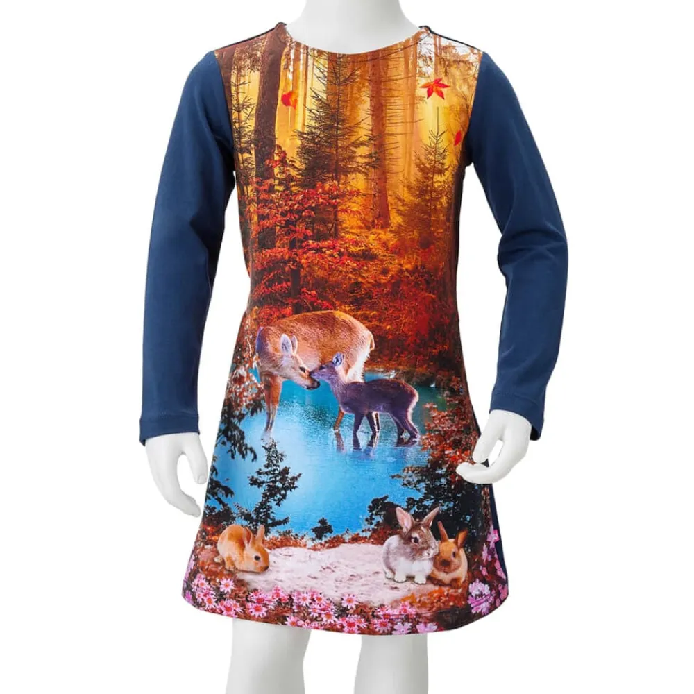 vidaXL Vestido infantil de manga larga 116 Azul marino Online