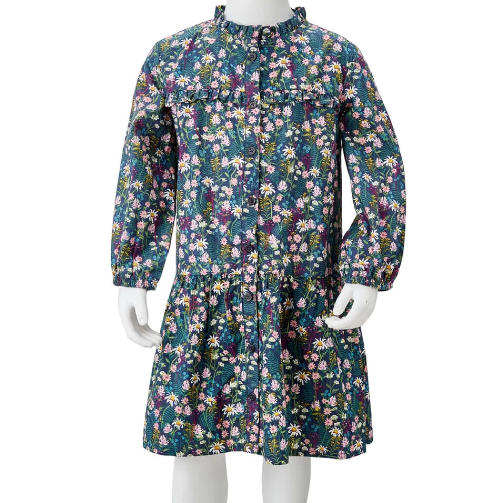 vidaXL Ropa Y Accesorios-Vestido infantil de manga larga azul oscuro 92