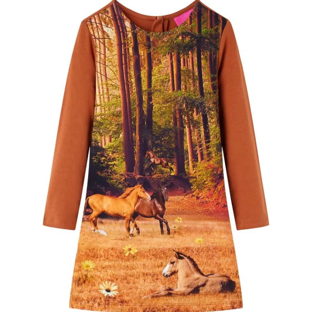 vidaXL Ropa Y Accesorios-Vestido infantil de manga larga color coñac 92
