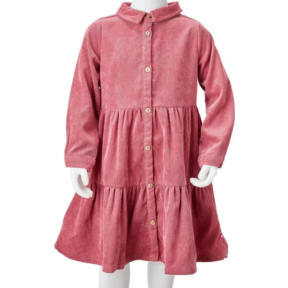 vidaXL Ropa Y Accesorios-Vestido infantil de manga larga de pana rosa palo 92