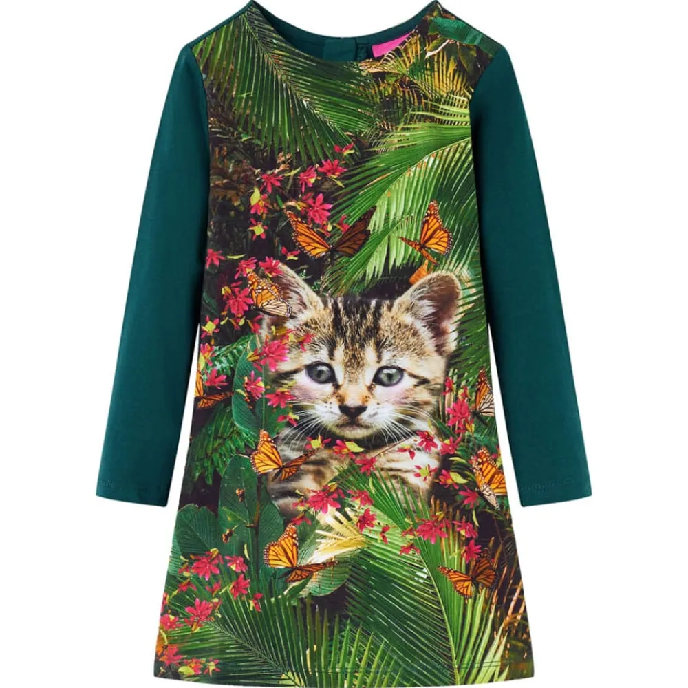 vidaXL Vestido infantil de manga larga 104 Verde oscuro Best