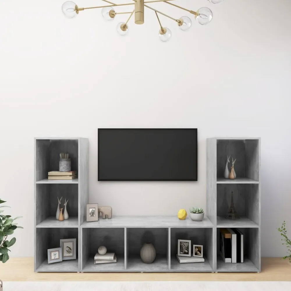 vidaXL | Gabinete de TV | 3 pcs 37 x 35 x 107.5 cm Gris hormigón Hot