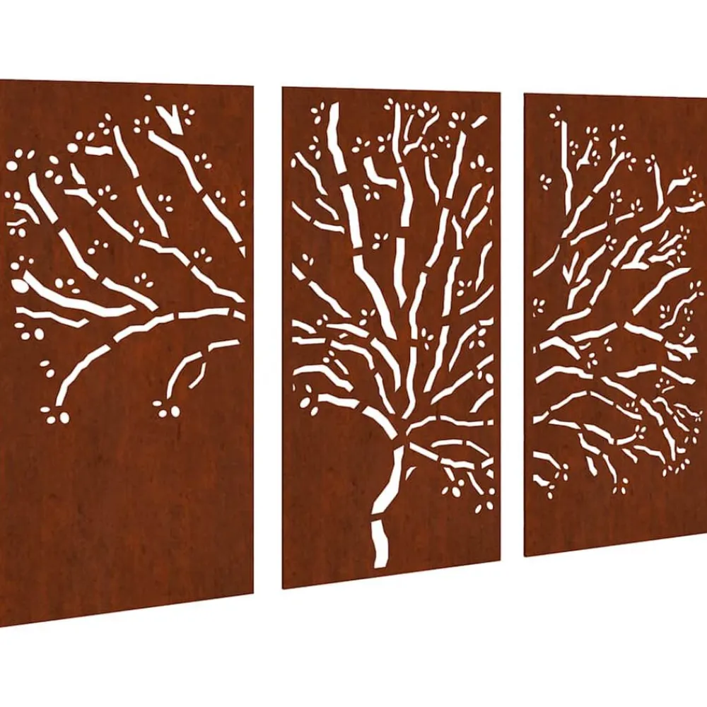 vidaXL Adorno pared jardín 3 pzas acero corten diseño árbol 105x55 cm Online
