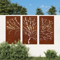 vidaXL Adorno pared jardín 3 pzas acero corten diseño árbol 105x55 cm Online