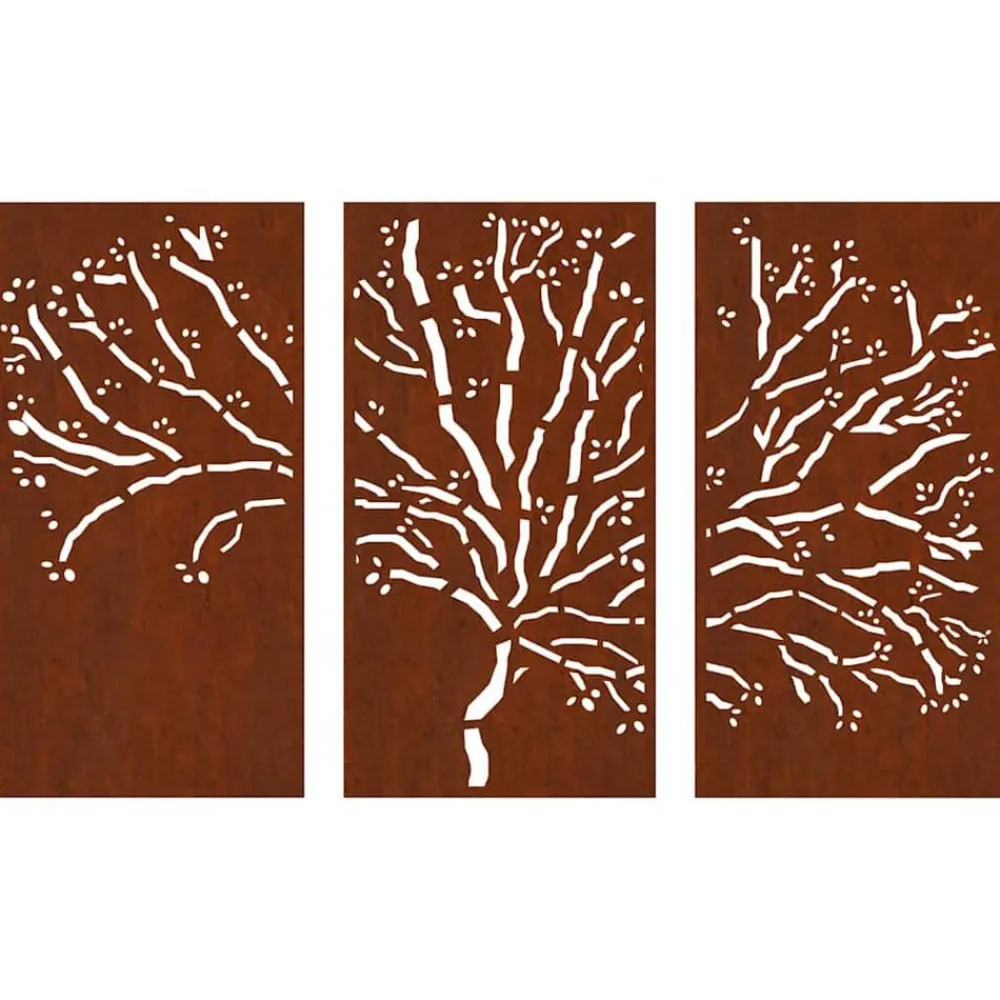vidaXL Adorno pared jardín 3 pzas acero corten diseño árbol 105x55 cm Online