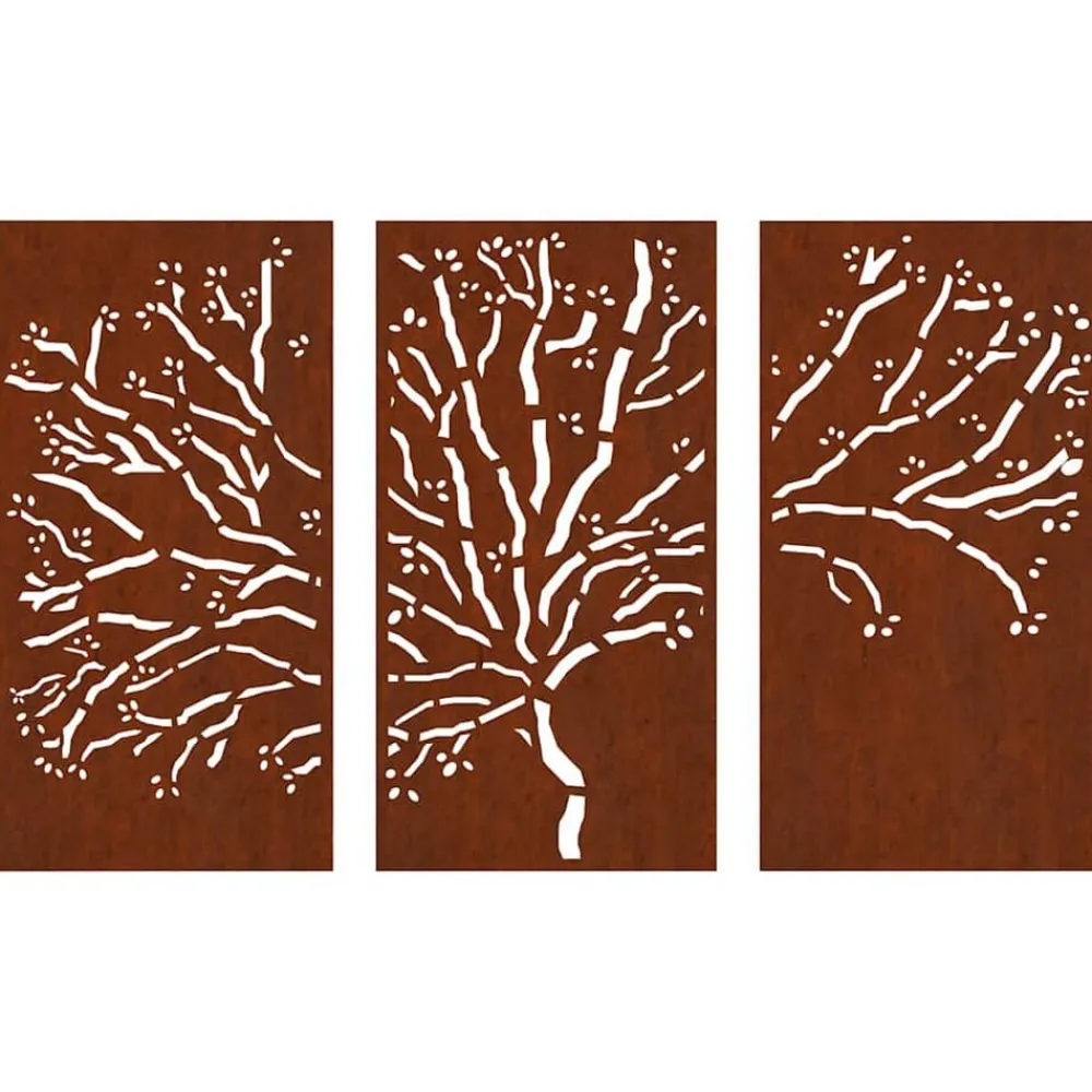 vidaXL Adorno pared jardín 3 pzas acero corten diseño árbol 105x55 cm Online