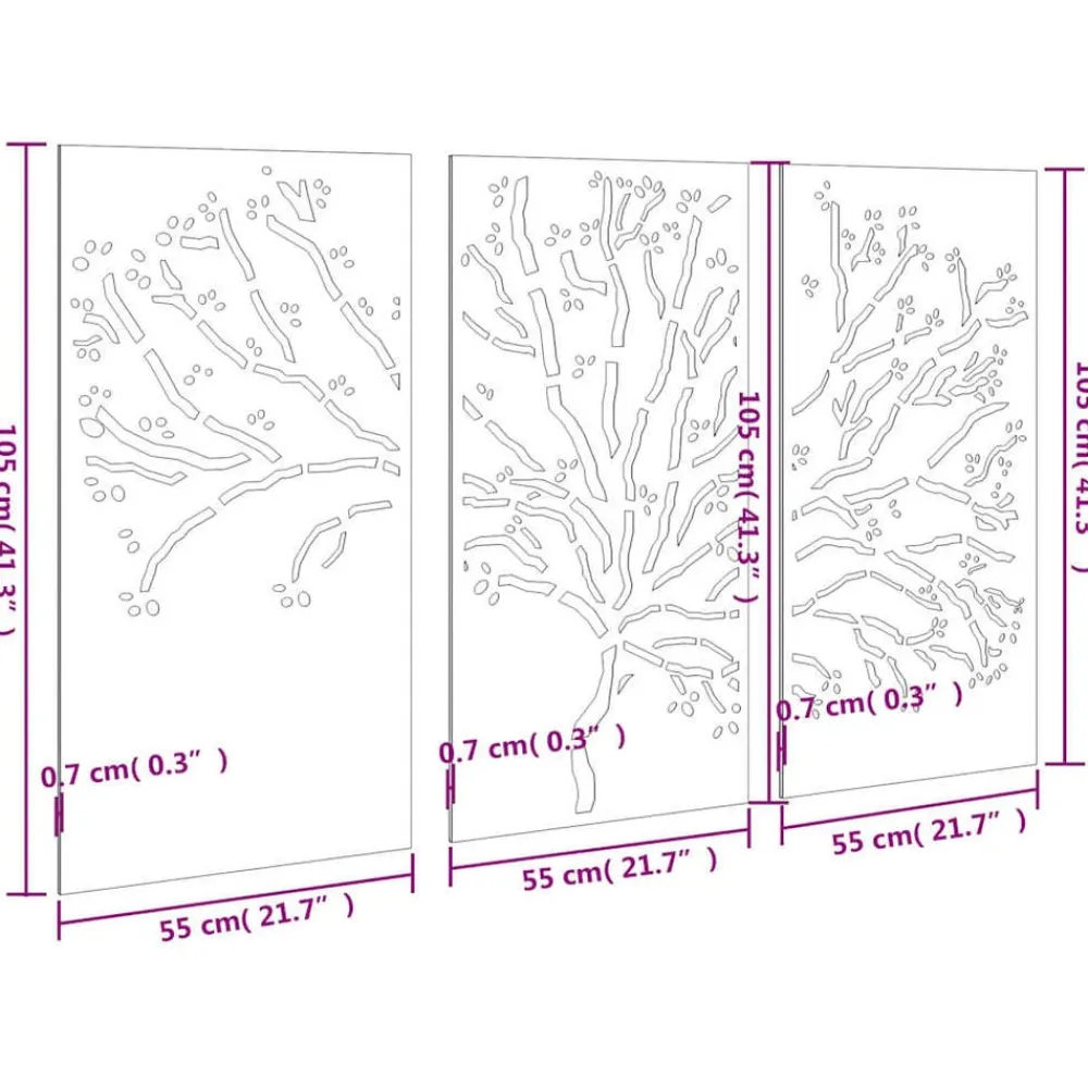 vidaXL Adorno pared jardín 3 pzas acero corten diseño árbol 105x55 cm Online