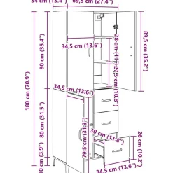vidaXL Armarios Y Almacenamiento-Alacena Roble artesanal 69,5 x 34 x 180 cm Madera contrachapada