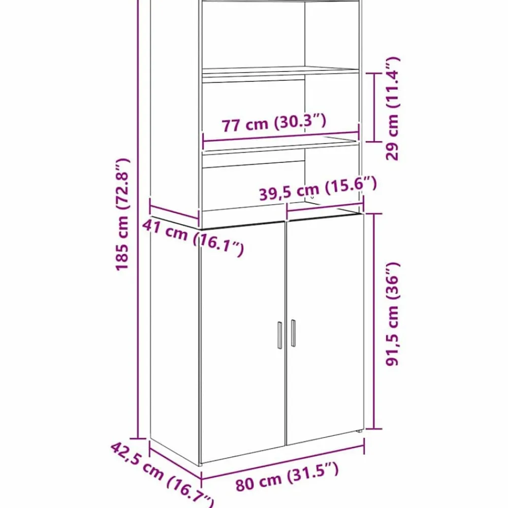 vidaXL Alacena 80 x 42,5 x 185 cm Madera contrachapada Roble negro Clearance