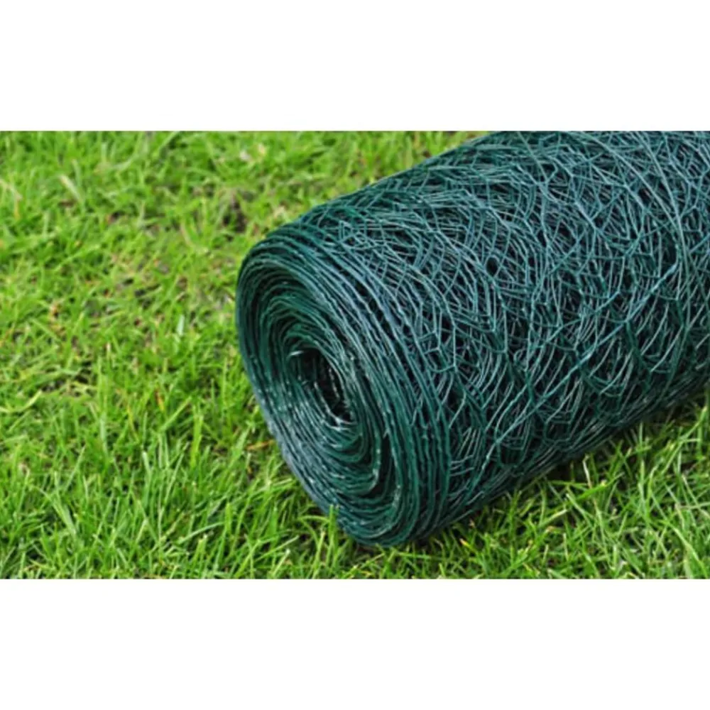 vidaXL Alambrada de gallinero con revestimiento PVC 25x0,5 m Verde New