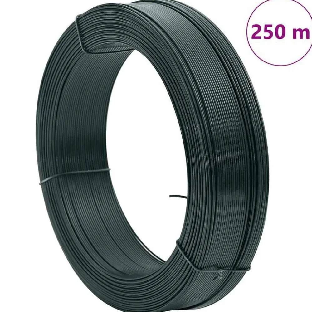 vidaXL Alambre de atar vallas acero ennegrecido 250 m 0,9/1,4 mm Verde