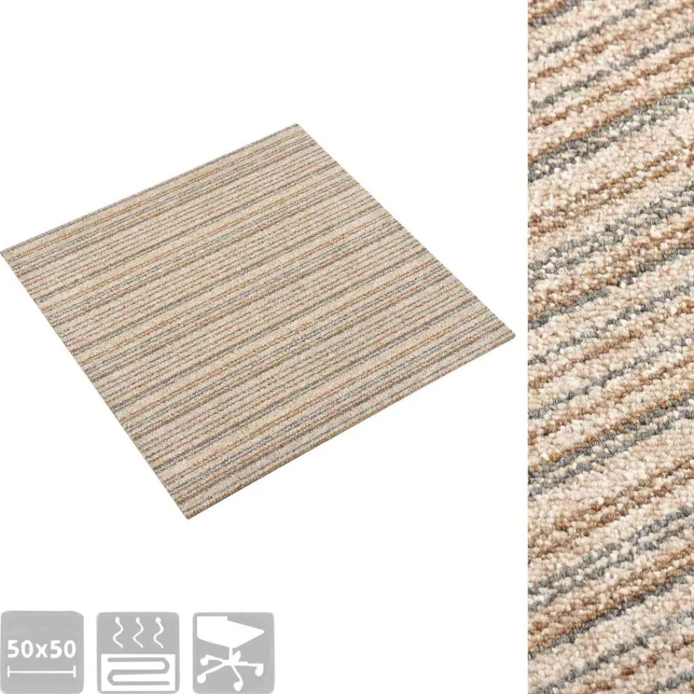 vidaXL Alfombra 20 pcs 50 x 50 cm 100% Polipropileno Beige a rayas