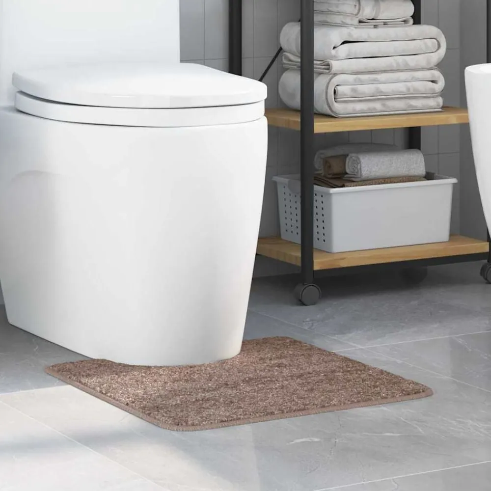 vidaXL Accesorios Para El Baño-Alfombra antideslizante para baño con corte para inodoro Marrón