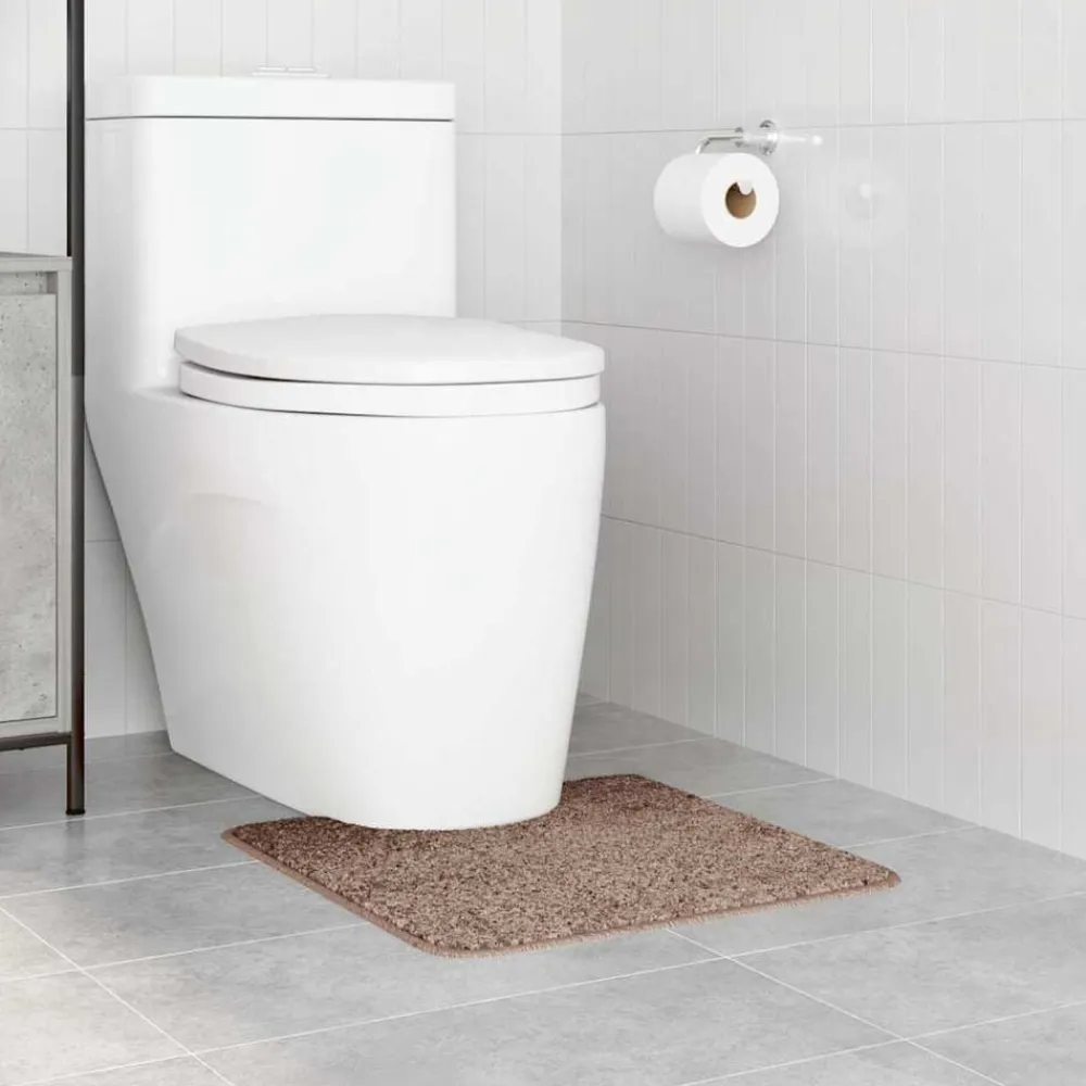 vidaXL Accesorios Para El Baño-Alfombra antideslizante para baño con corte para inodoro Marrón