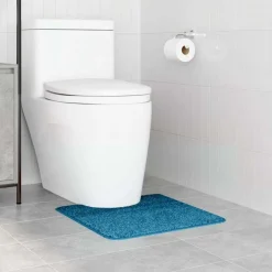 vidaXL Alfombra antideslizante para baño con corte para inodoro Azul Discount