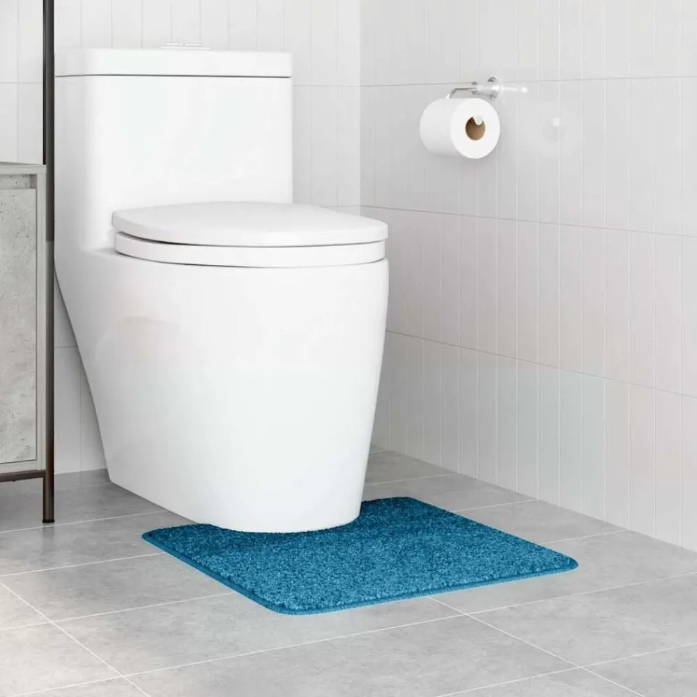 vidaXL Alfombra antideslizante para baño con corte para inodoro Azul Discount