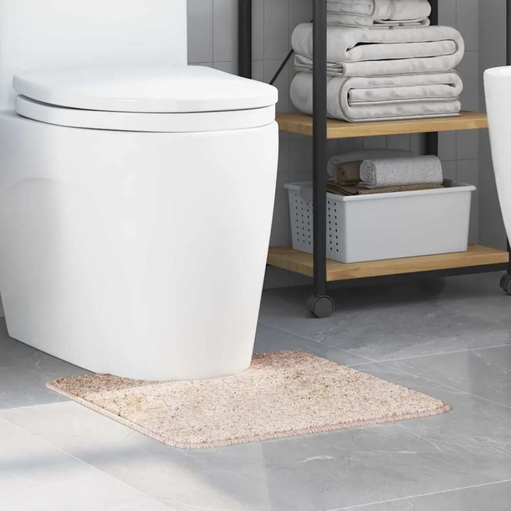vidaXL Accesorios Para El Baño-Alfombra antideslizante para baño con corte para inodoro Crema
