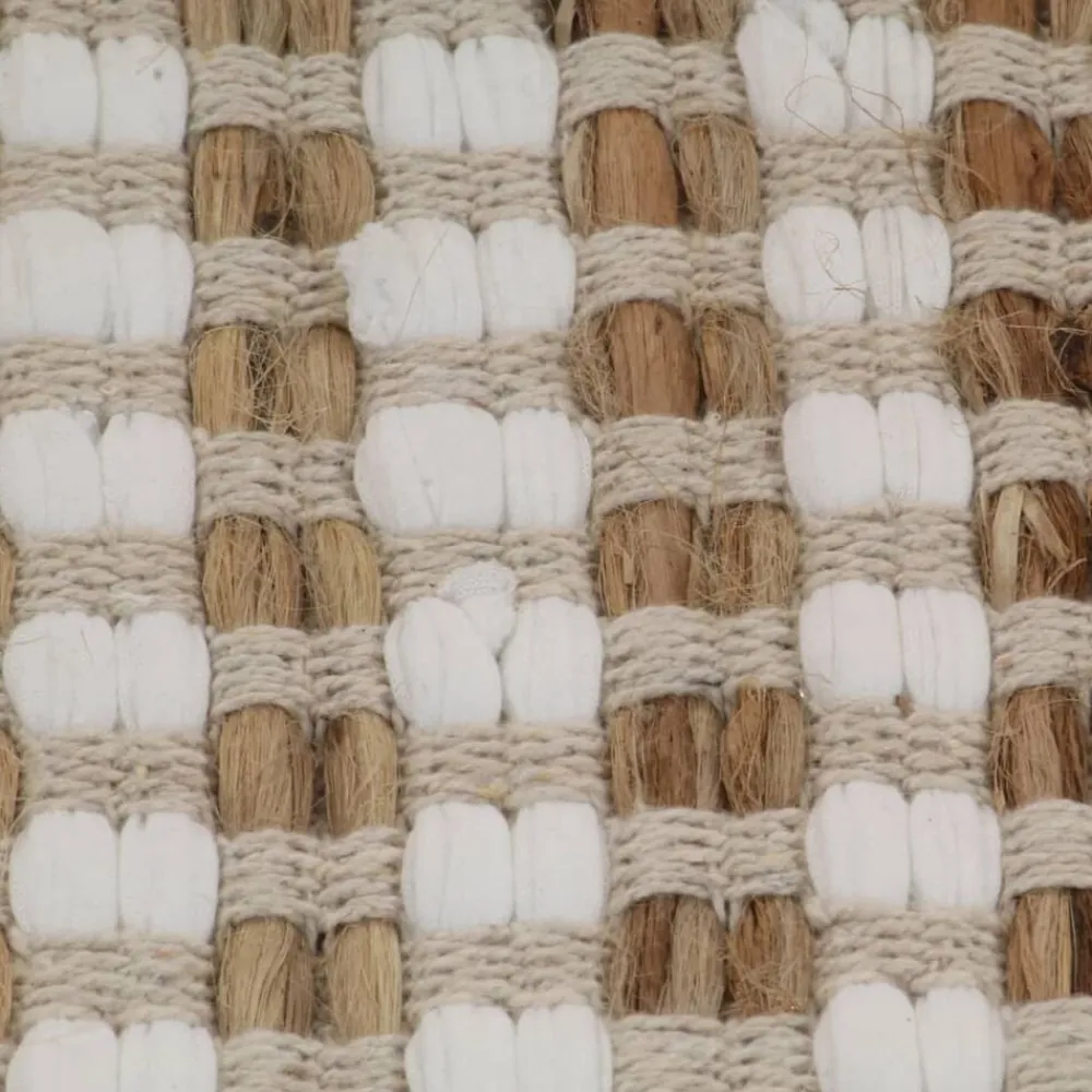 vidaXL Accesorios Para El Baño-Alfombra de baño tejida a mano de yute y tela natural y blanca