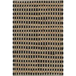vidaXL Alfombra de baño tejida a mano de yute y tela natural y negra Negro Hot