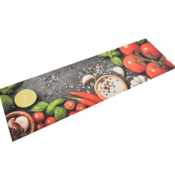 vidaXL Decoración-Alfombra de cocina lavable terciopelo dibujo verduras 45x150 cm