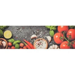 vidaXL Decoración-Alfombra de cocina lavable terciopelo dibujo verduras 45x150 cm