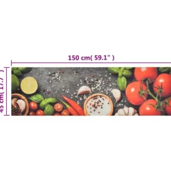 vidaXL Decoración-Alfombra de cocina lavable terciopelo dibujo verduras 45x150 cm