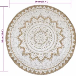 vidaXL Alfombra redonda con estampado yute trenzado 90 cm Sale