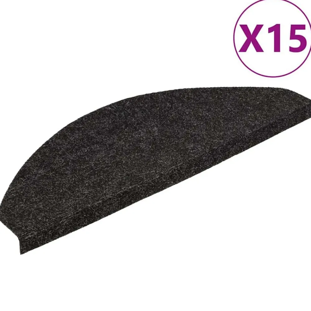 vidaXL Alfombrilla autoadhesiva escalera 15 uds negra 56x17x3 cm Negro New